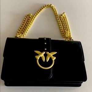 PINKO Black gold Leather Chainstrap Purse authentic
